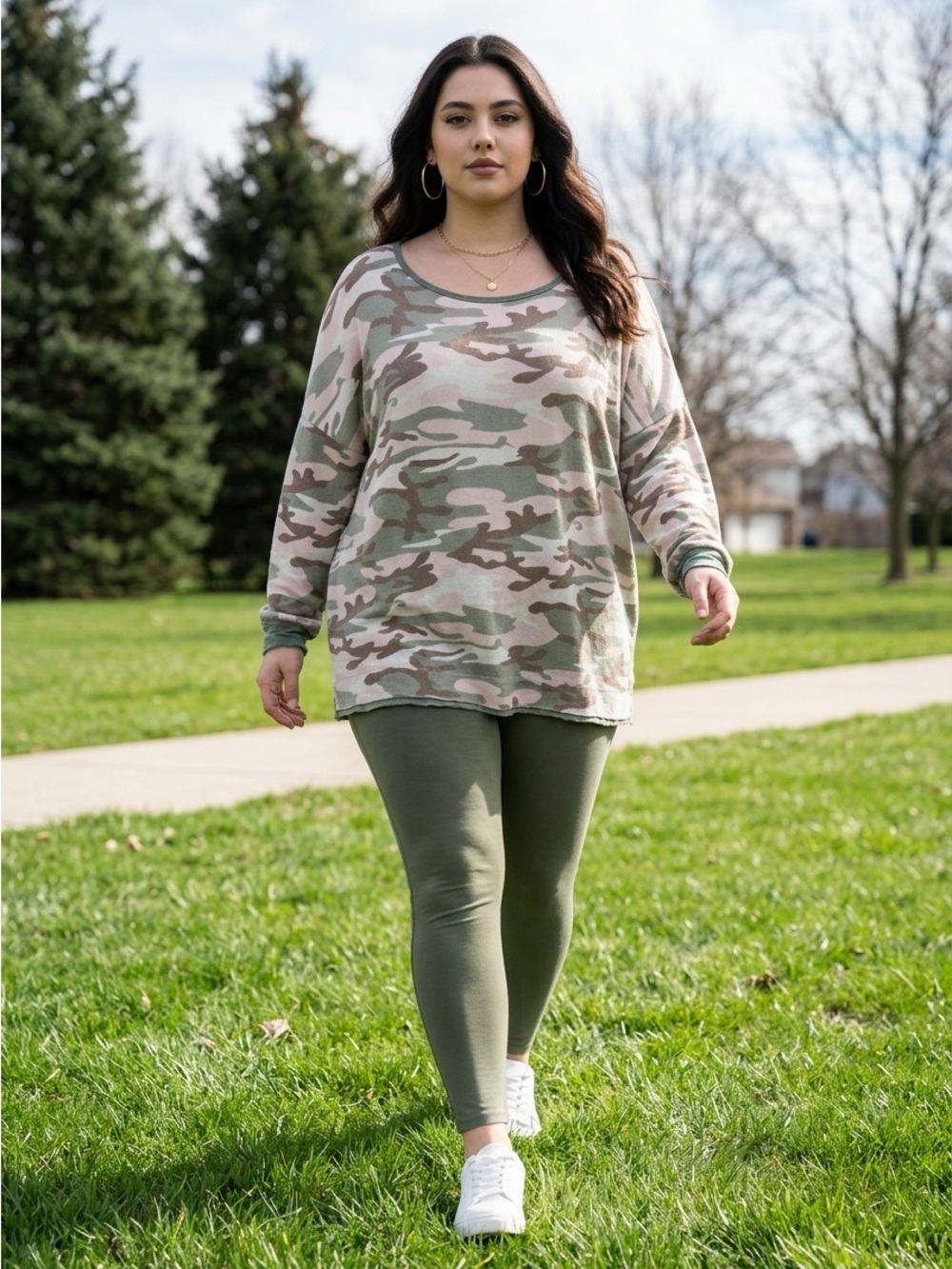 Ces Femme Womens 3XL Camo Knit Long Sleeve Tunic Top Boat Neck Relaxed Fit